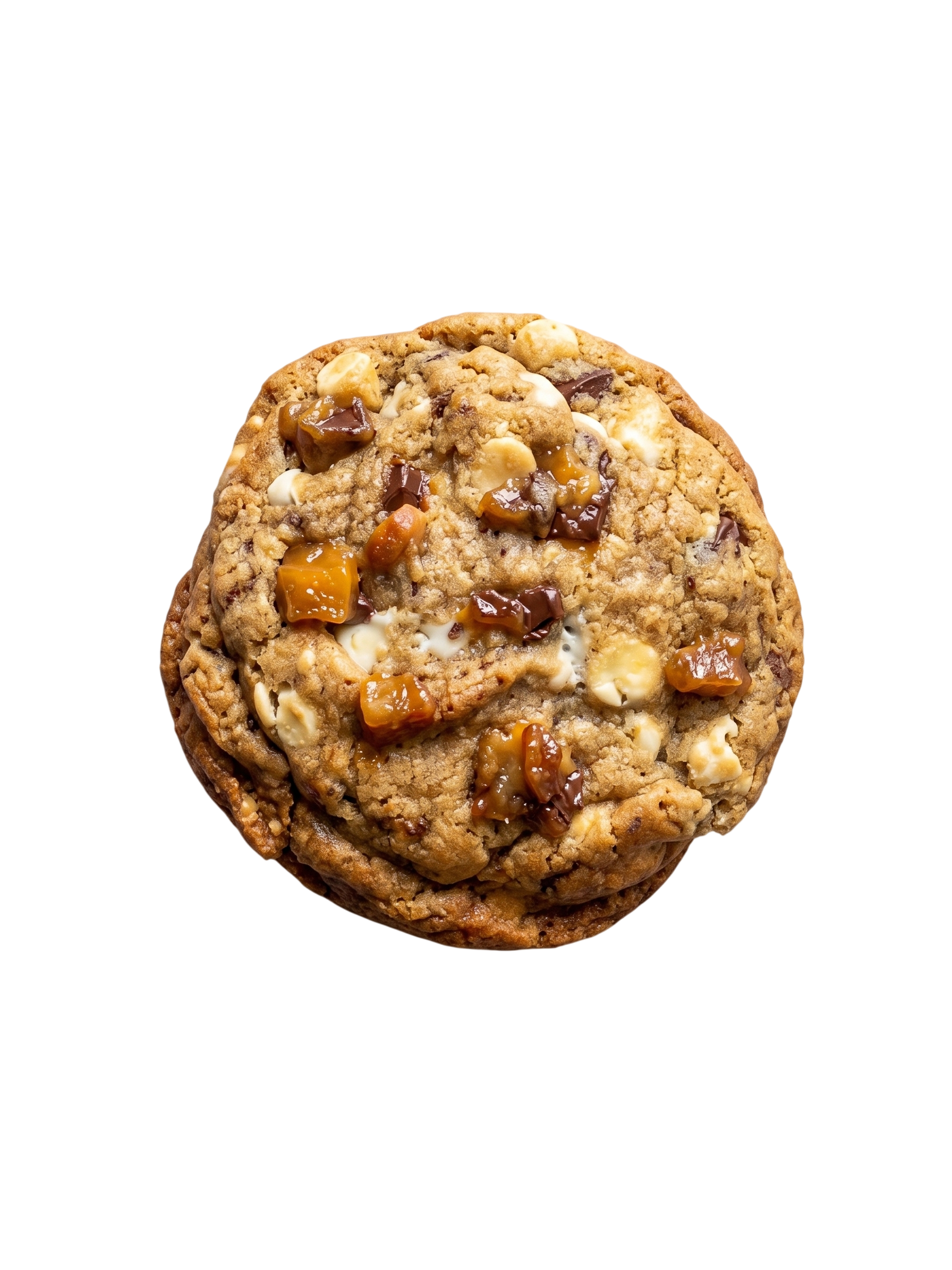 A jumbo cookie loaded with caramel, white and dark chocolate